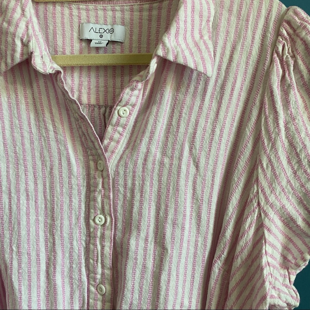 Alexis + Target Striped short sleeve linen tulip sleeve shirt dress size 1x - Picture 4 of 9